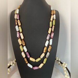 Vintage Czech Glass Picasso Bead Necklace 48” B28
